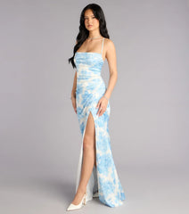 Helen Floral Satin Lace-Up Formal Dress