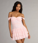 Romance Language Off-The-Shoulder Lace Mini Dress