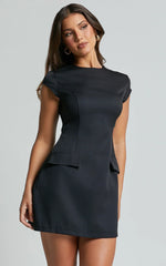 Wyatt Mini Dress - Short Sleeve Corset A Line Dress in Black