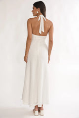 Beaucoup Lace Overlay Halterneck Maxi Dress Cream
