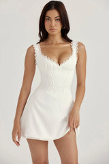 white pin tuck mini dress