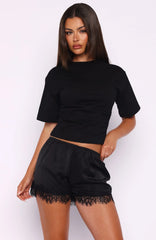 Easy Breeze Satin Lace Shorts Black