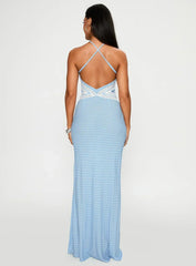 Wild Joy Halter Maxi Dress Blue Polka